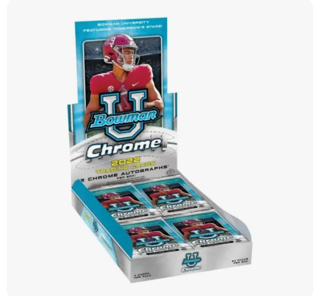 2022 Bowman Chrome University Football Factory Sealed 24 Pack Hobby Box - Image 2