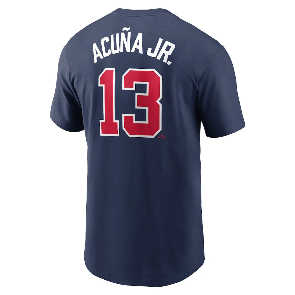 Atlanta Braves Ronald Acuña Jr. #13 Navy Fuse Name & Number T-Shirt - Image 3