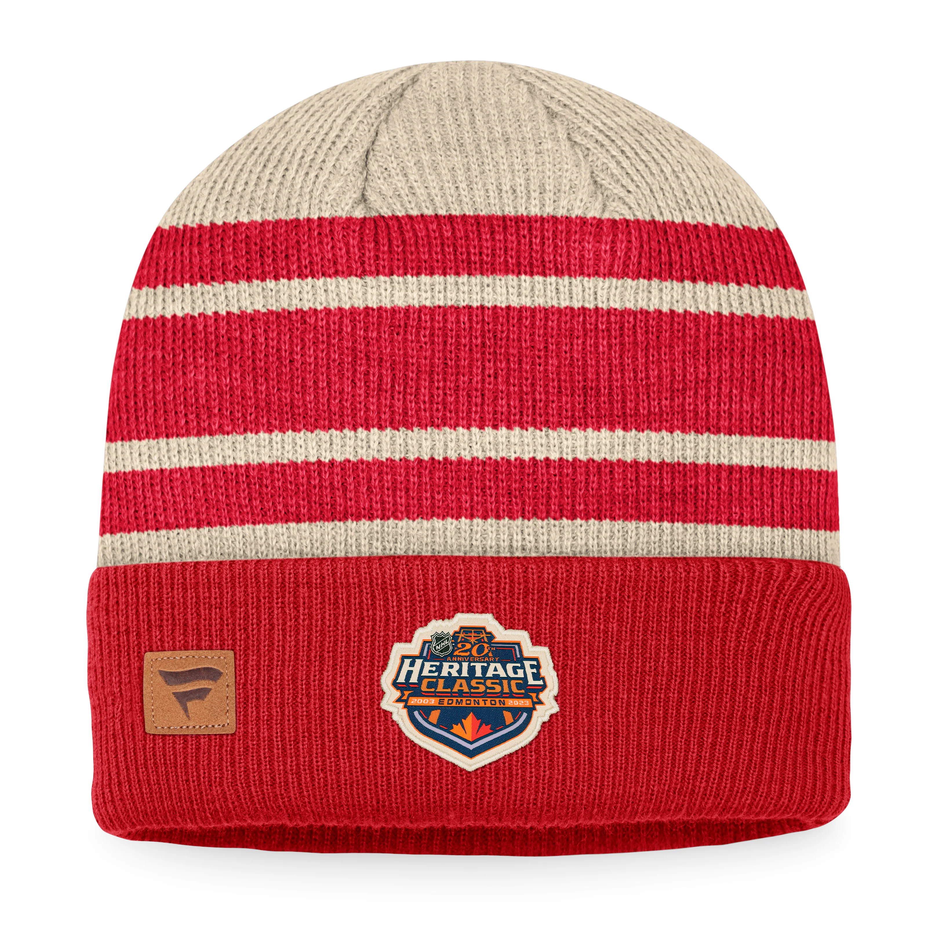 Calgary Flames Fanatics Branded Cream-Red 2023 NHL Heritage Classic Beanie Knit Hat - Image 2