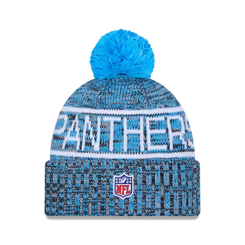 Carolina Panthers New Era 2025 Sideline Cold Weather Cuffed Knit Hat with Pom - Image 3