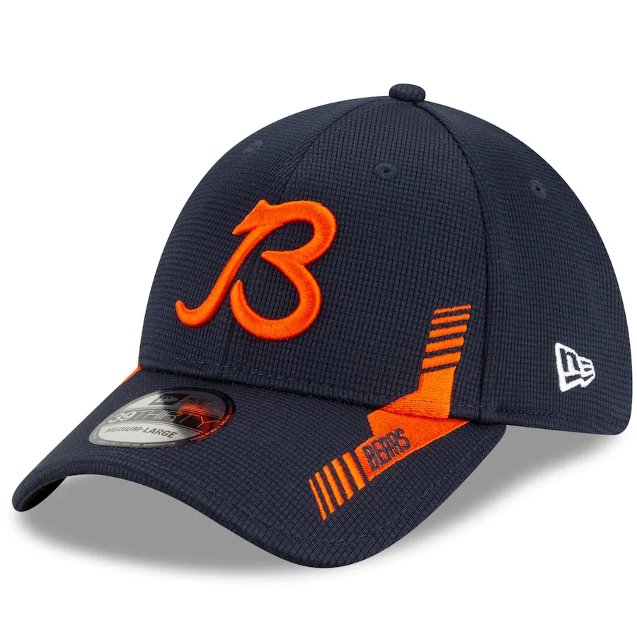 Chicago Bears 2021 New Era NFL Sideline Home B Logo Navy 39THIRTY Flex Hat