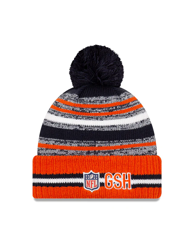 Chicago Bears C Logo New Era 2021 NFL Sideline - Sport Official Pom Cuffed Knit Hat - Orange/Navy - Image 2