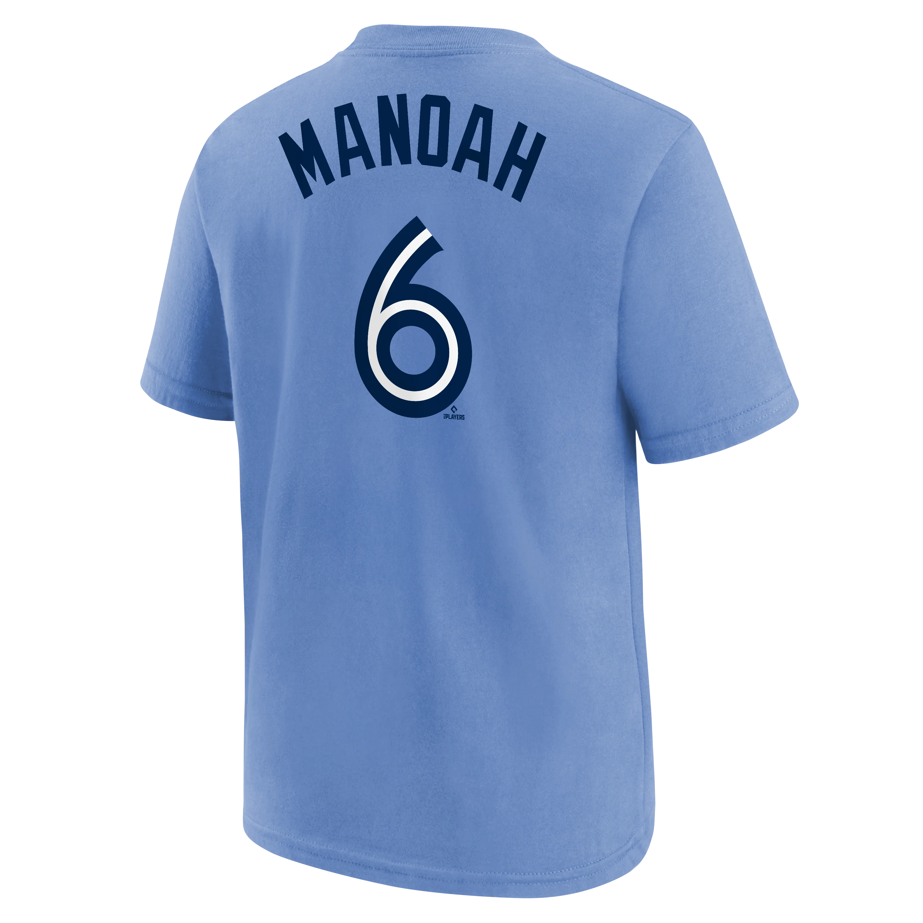 Child Toronto Blue Jays Alex Manoah #6 Nike Powder Blue Horizon Name & Number T-Shirt - Image 3