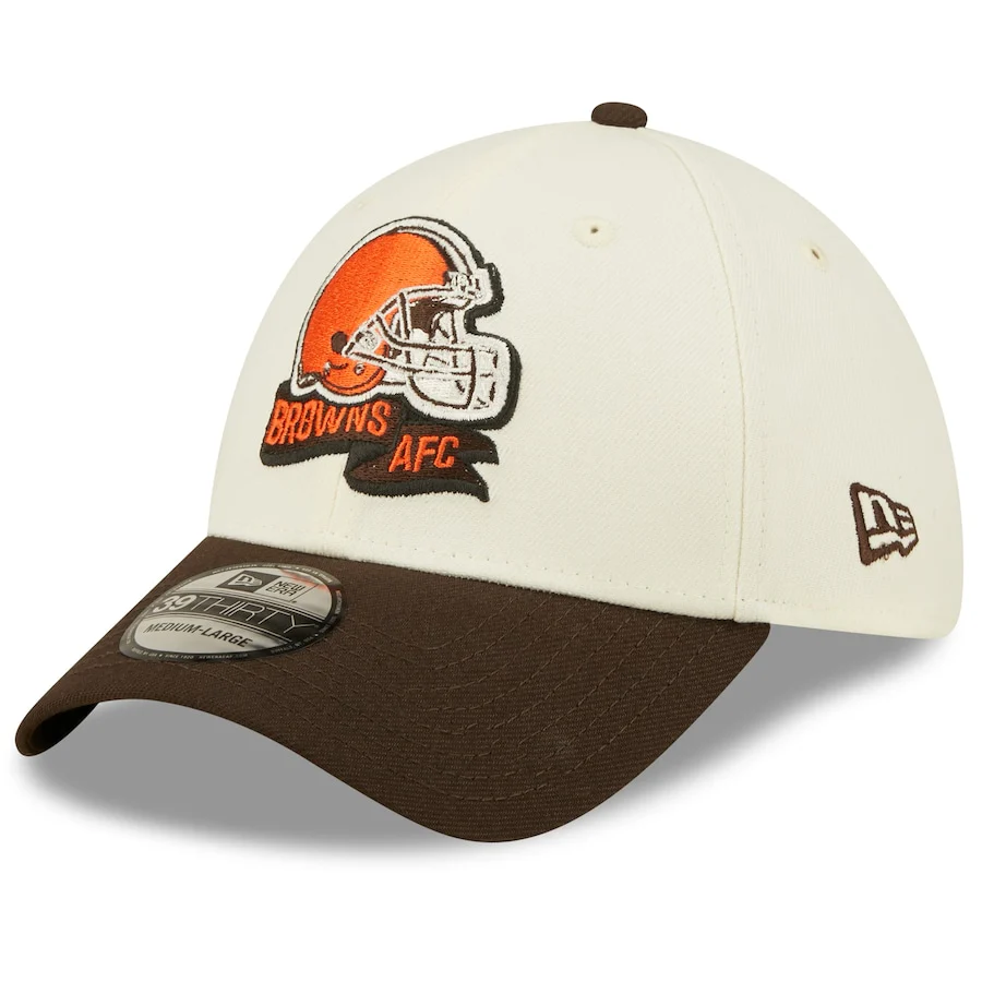 Cleveland Browns 2022 Sideline New Era Cream/Brown - 39THIRTY 2-Tone Flex Hat - Image 2