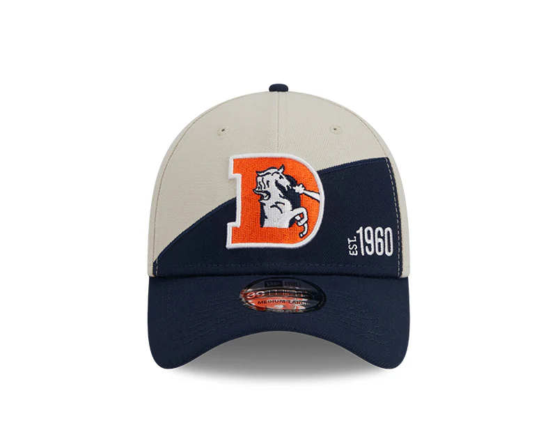 Denver Broncos New Era 2023 Historic Sideline 39THIRTY Flex Hat - Cream/Navy - Image 2
