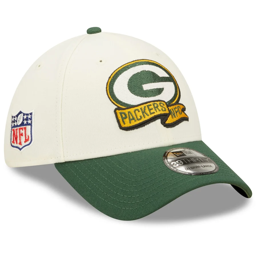 Green Bay Packers 2022 Sideline New Era Cream/Green- 39THIRTY 2-Tone Flex Hat - Image 4