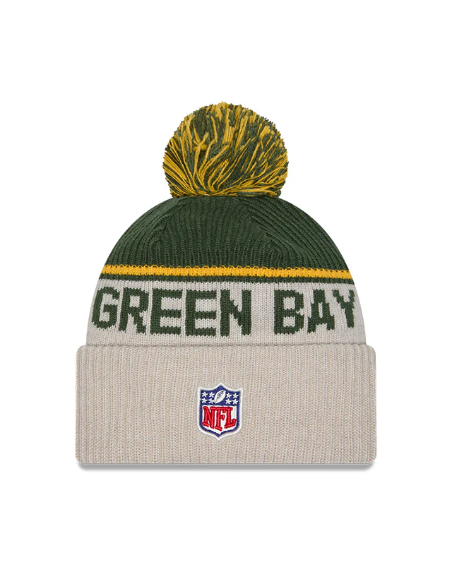 Green Bay Packers 2024 New Era NFL Sideline Historic Cuffed Pom Knit - Cream - Image 2
