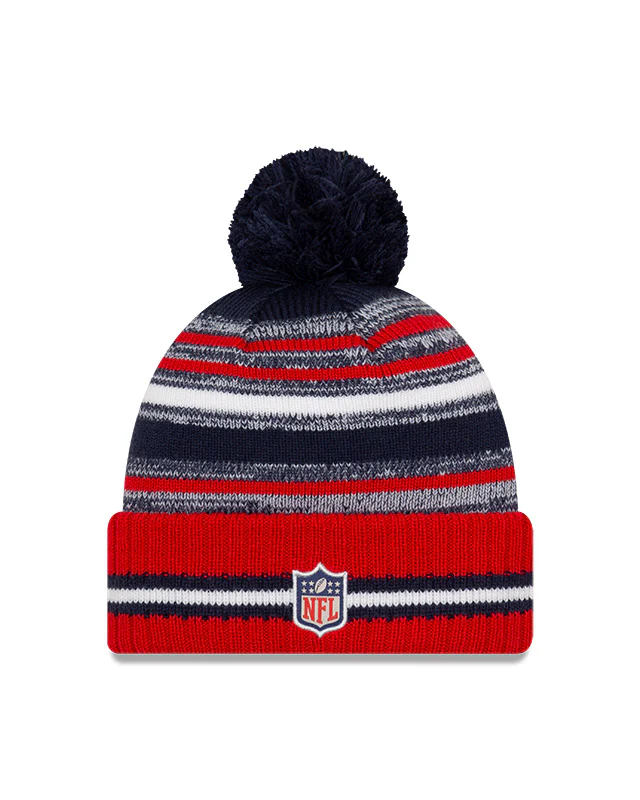 Houston Texans New Era 2021 NFL Sideline - Sport Official Pom Cuffed Knit Hat - Red/Navy - Image 2