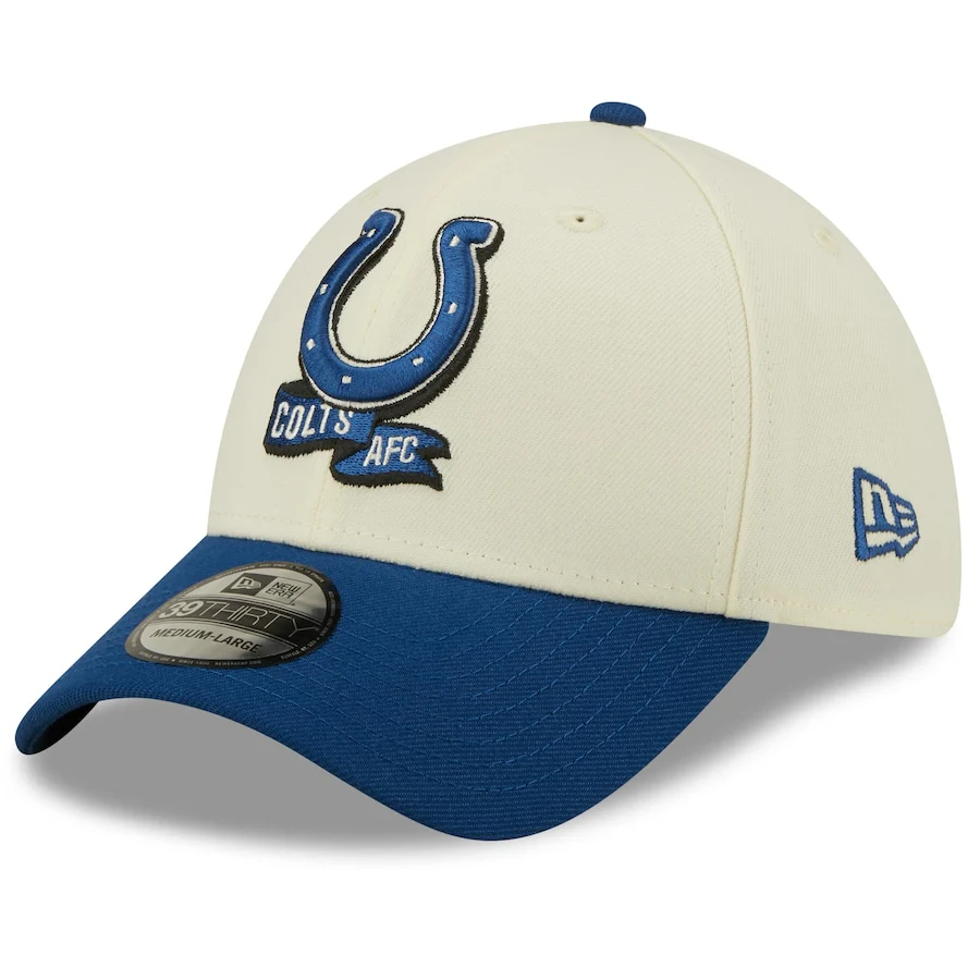 Indianapolis Colts 2022 Sideline New Era Cream/Royal - 39THIRTY 2-Tone Flex Hat - Image 4