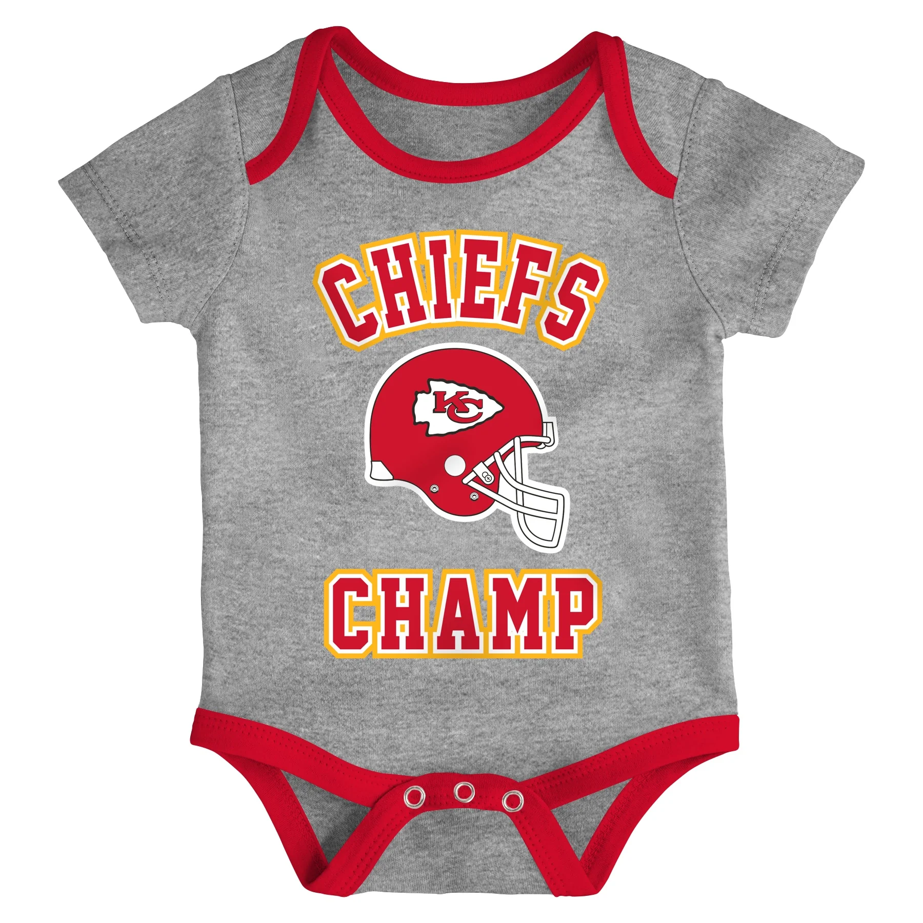 Infant Kansas City Chiefs Red/Gold/Heathered Gray Champ 3-Piece Bodysuit Set - Image 3
