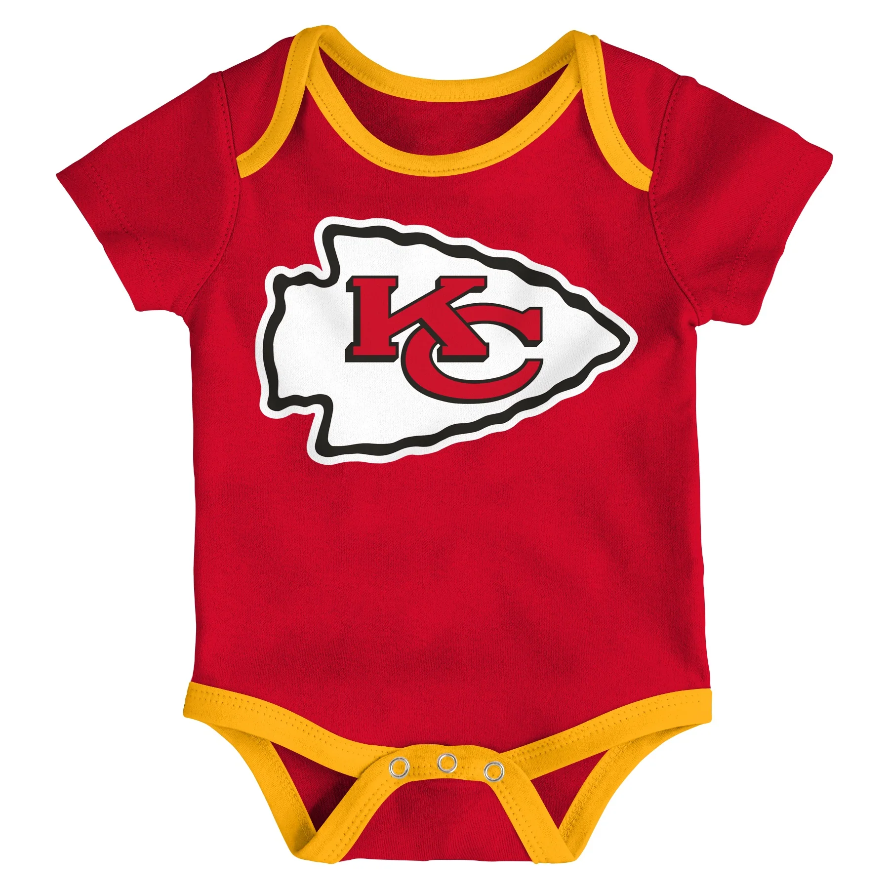 Infant Kansas City Chiefs Red/Gold/Heathered Gray Champ 3-Piece Bodysuit Set - Image 4