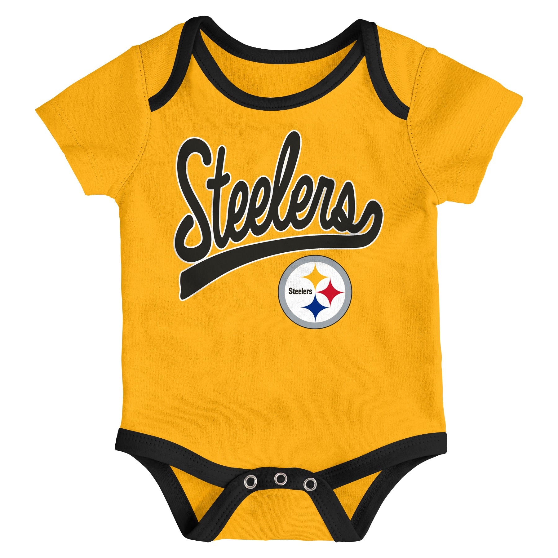 Infant Pittsburgh Steelers Yellow/Black/Heathered Gray Champ 3-Piece Bodysuit Set - Image 3