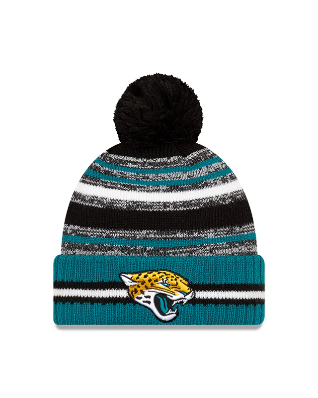 Jacksonville Jaguars New Era 2021 NFL Sideline - Sport Official Pom Cuffed Knit Hat - Teal/Black