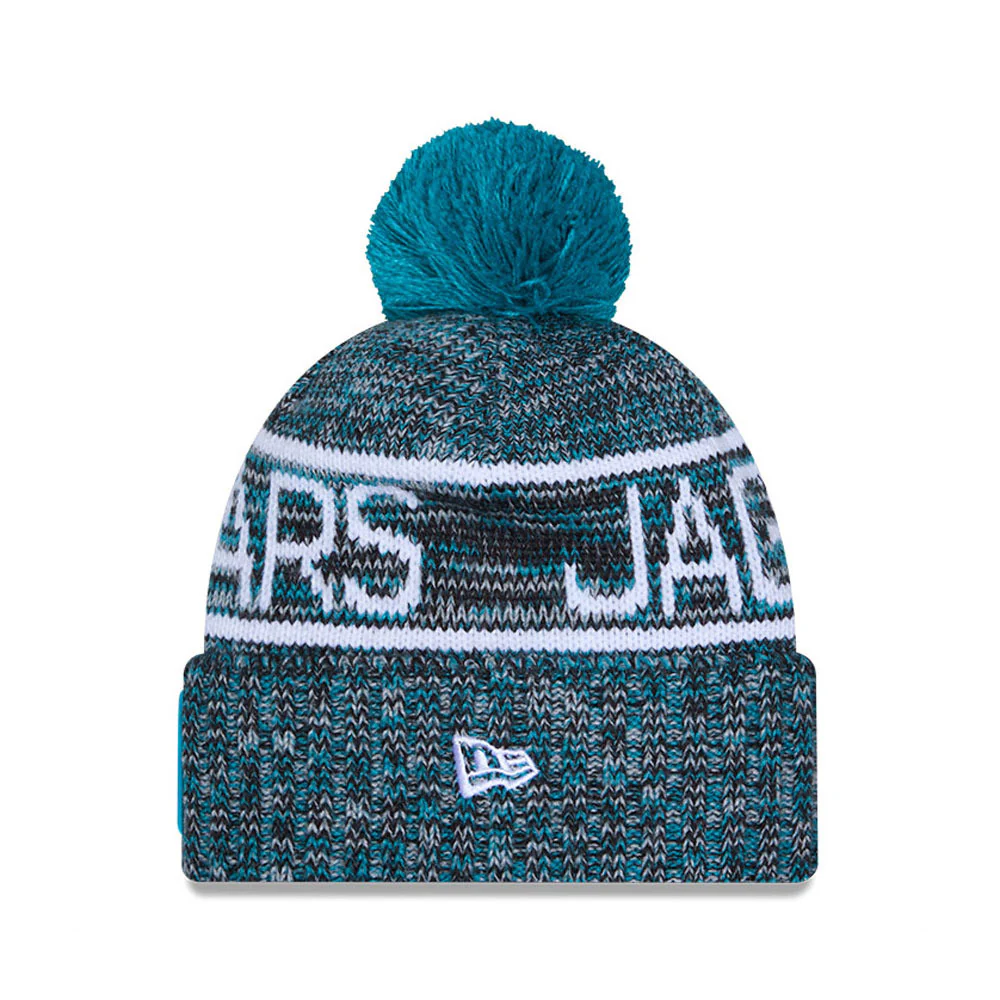 Jacksonville Jaguars New Era 2025 Sideline Cold Weather Cuffed Knit Hat with Pom - Image 2