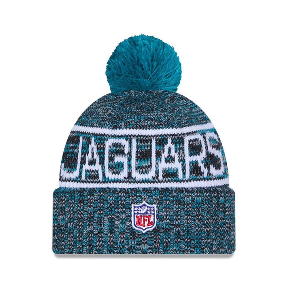 Jacksonville Jaguars New Era 2025 Sideline Cold Weather Cuffed Knit Hat with Pom - Image 3
