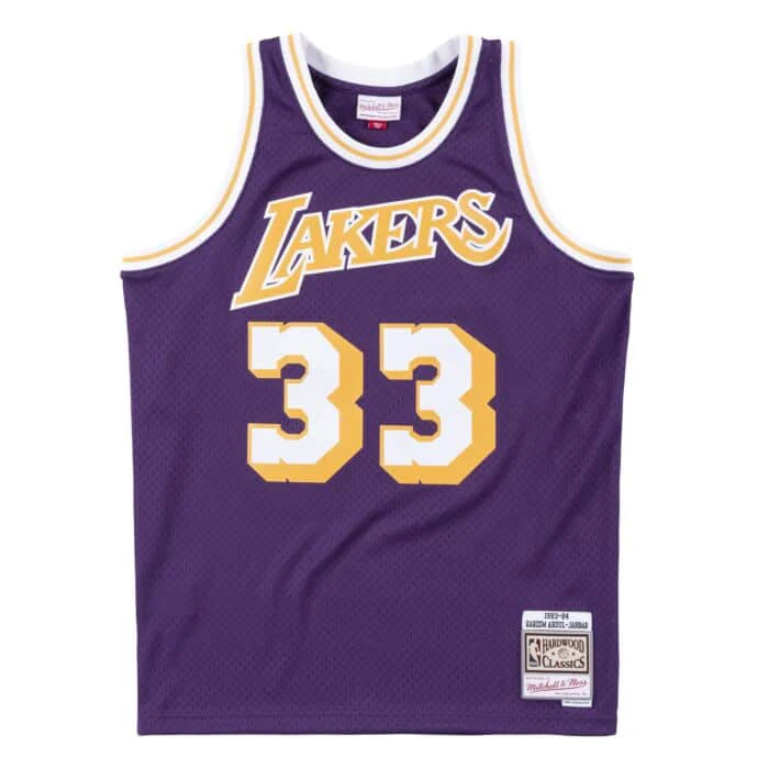 Kareem Abdul-Jabbar #33 Los Angeles Lakers Mitchell & Ness 1983-84 Hardwood Classic Swingman Purple Jersey - Image 3