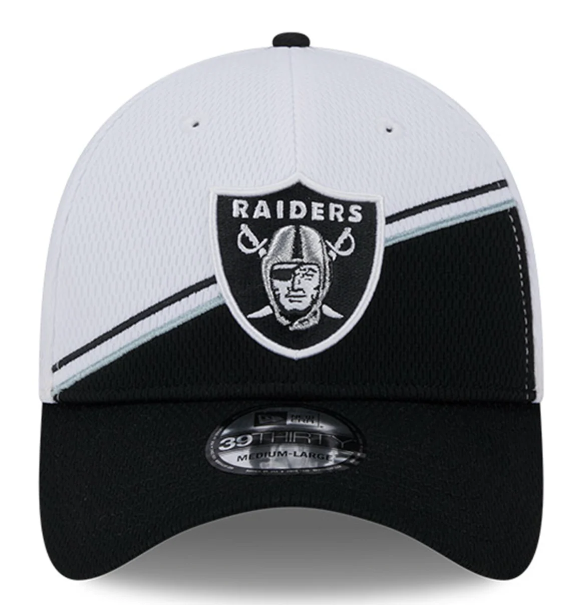 Las Vegas Raiders New Era 2023 On Field Sideline Black/ White 39Thirty Flex Fit Hat - Image 2