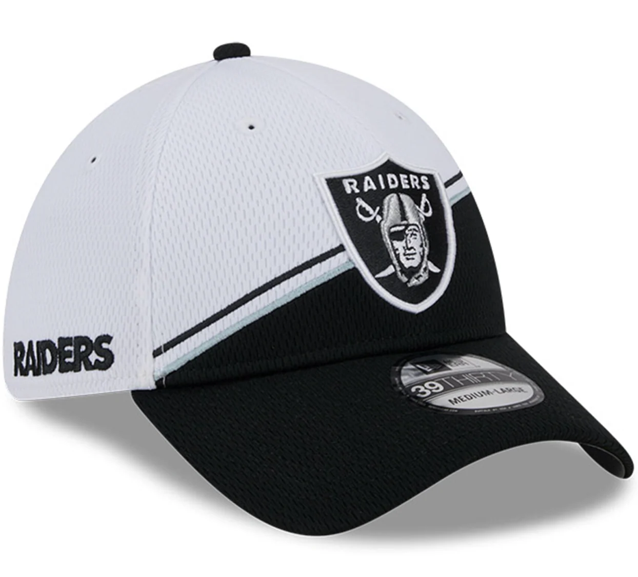 Las Vegas Raiders New Era 2023 On Field Sideline Black/ White 39Thirty Flex Fit Hat - Image 4