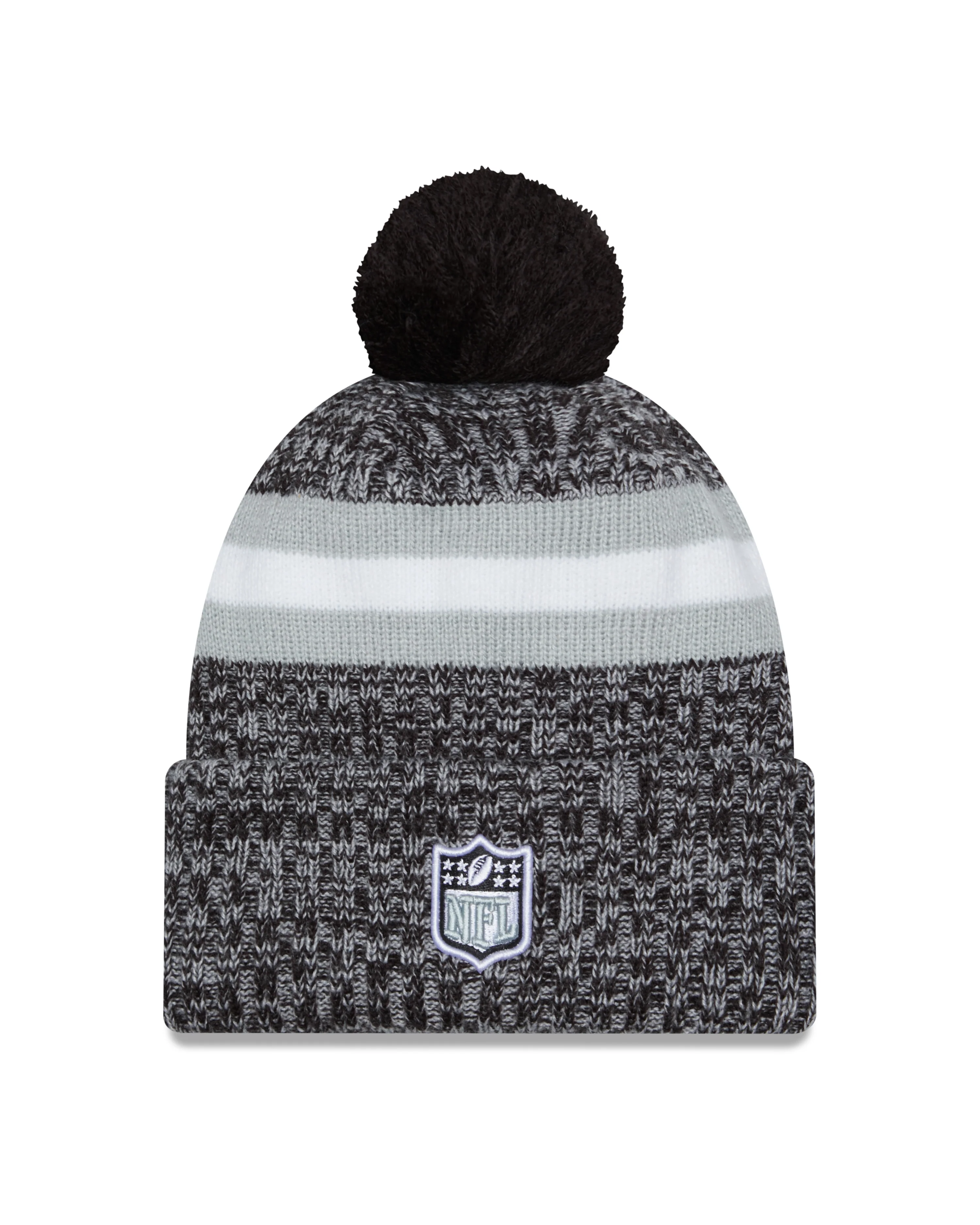 Las Vegas Raiders New Era 2023 Sideline - Sport Cuffed Pom Knit Hat - Black - Image 2
