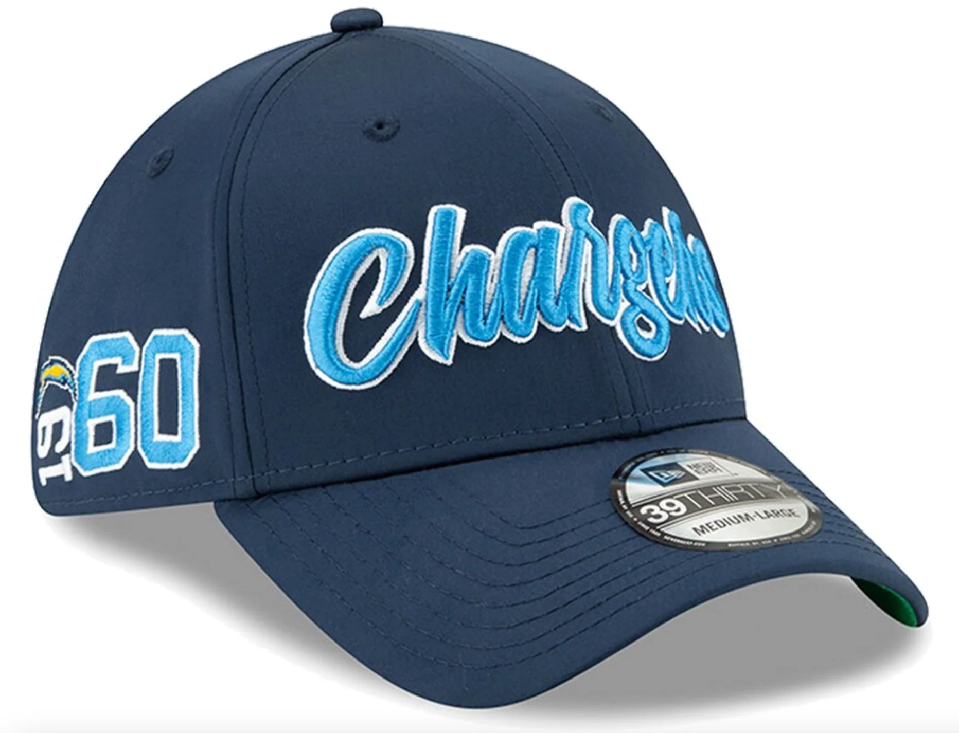 Los Angeles Chargers New Era 2019 On Field Sideline Navy/ Cobalt Blue 39Thirty Flex Fit Hat - Image 2