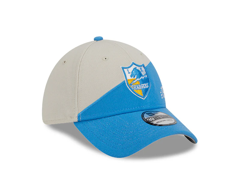 Los Angeles Chargers New Era 2023 Historic Sideline 39THIRTY Flex Hat - Cream/Blue - Image 3