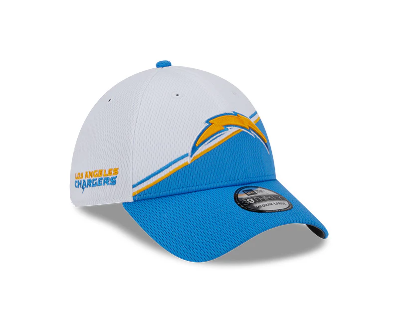 Los Angeles Chargers New Era 2023 Sideline 39THIRTY Flex Hat - White/Light Blue - Image 3