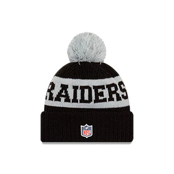 Las Vegas Raiders New Era Black/Gray 2020 NFL Sideline - Official Sport Pom Cuffed Knit Toque - Image 2