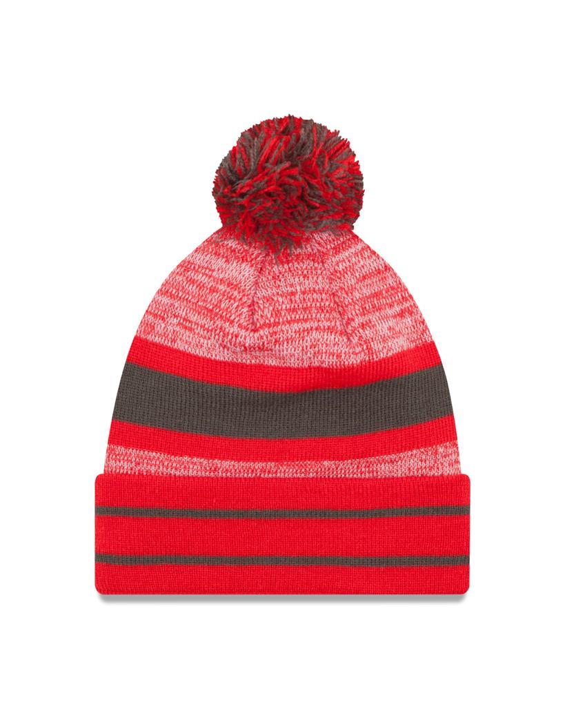 Tampa Bay Buccaneers Primary Logo New Era Red/Brn - Cuffed Knit Hat with Pom - Image 2