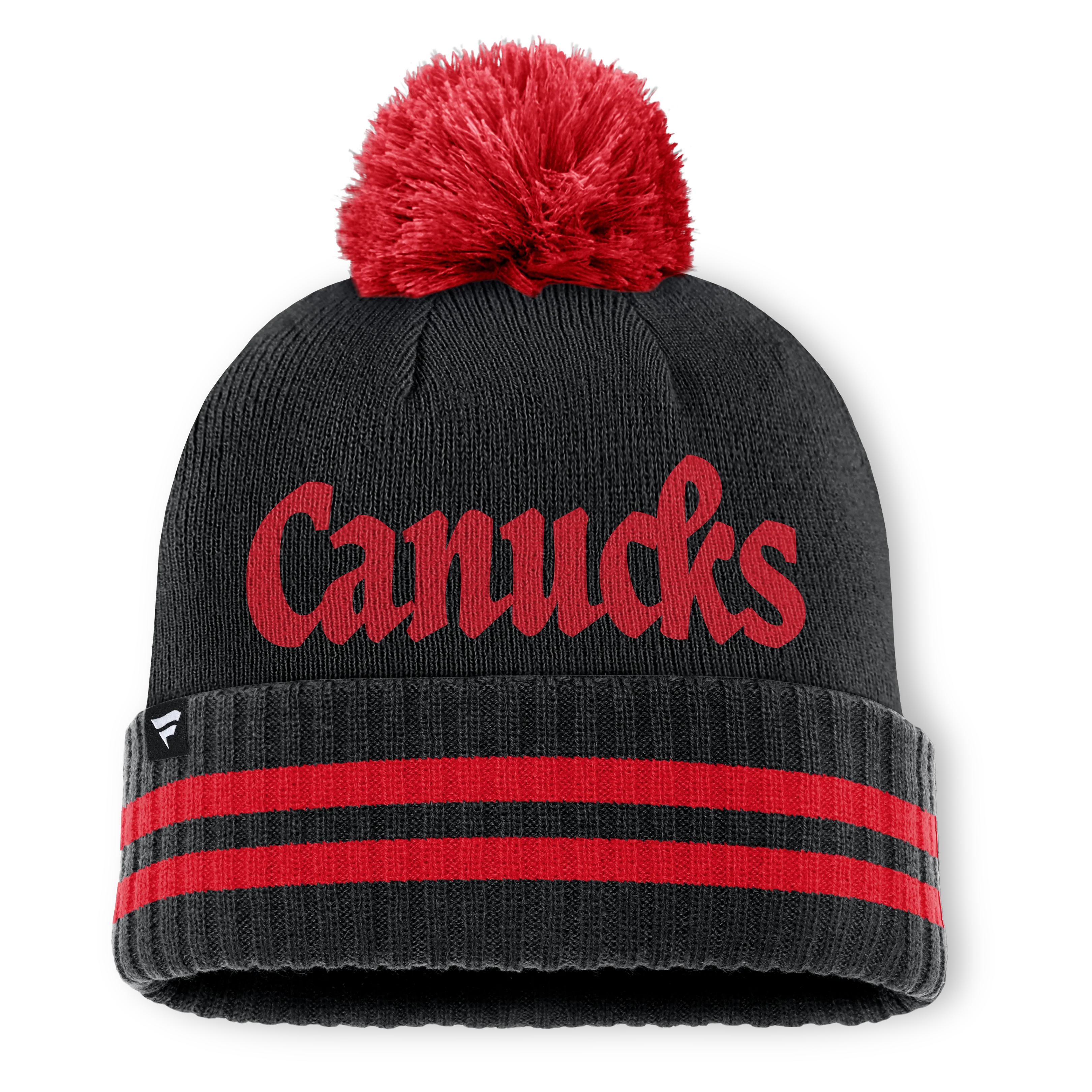 Vancouver Canucks Fanatics Heritage Blind Side Cuff Knit Toque with Pom - Black/Red - Image 2