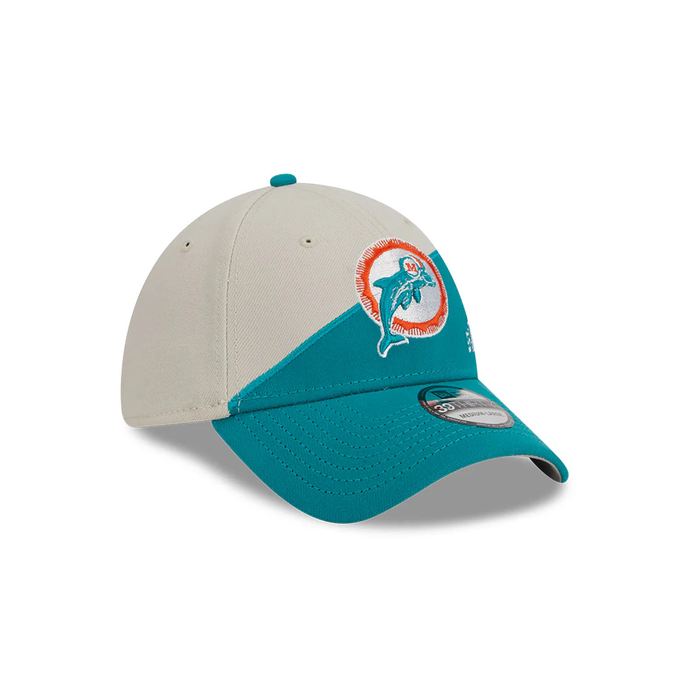 Miami Dolphins New Era 2023 Historic Sideline 39THIRTY Flex Hat - Cream/Teal - Image 3