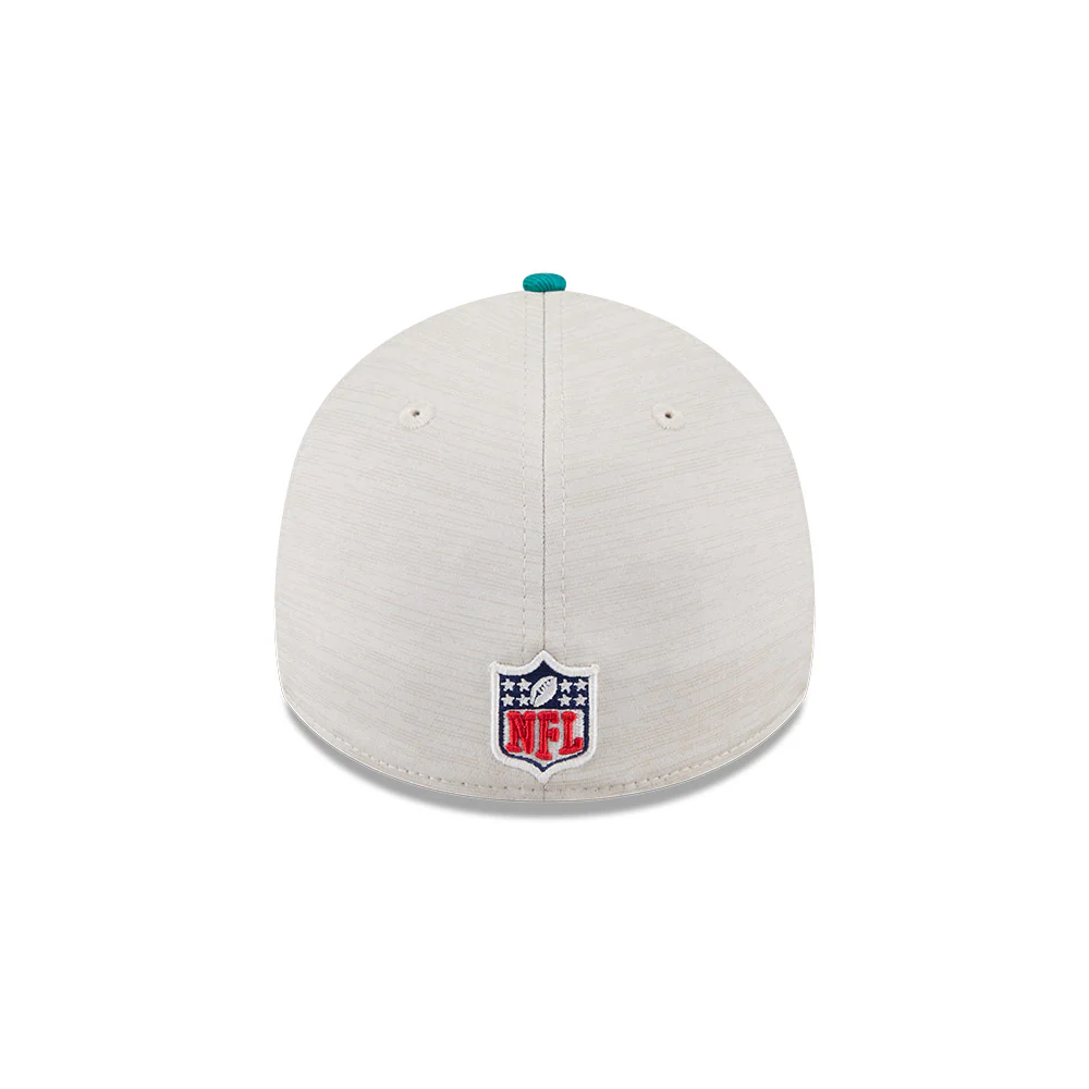 Miami Dolphins New Era 2024 Sideline Historic 39THIRTY Flex Hat - Stone / Turquoise - Image 4