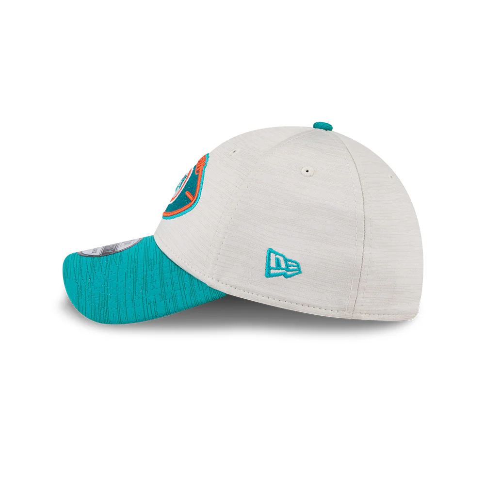 Miami Dolphins New Era 2024 Sideline Historic 39THIRTY Flex Hat - Stone / Turquoise - Image 5