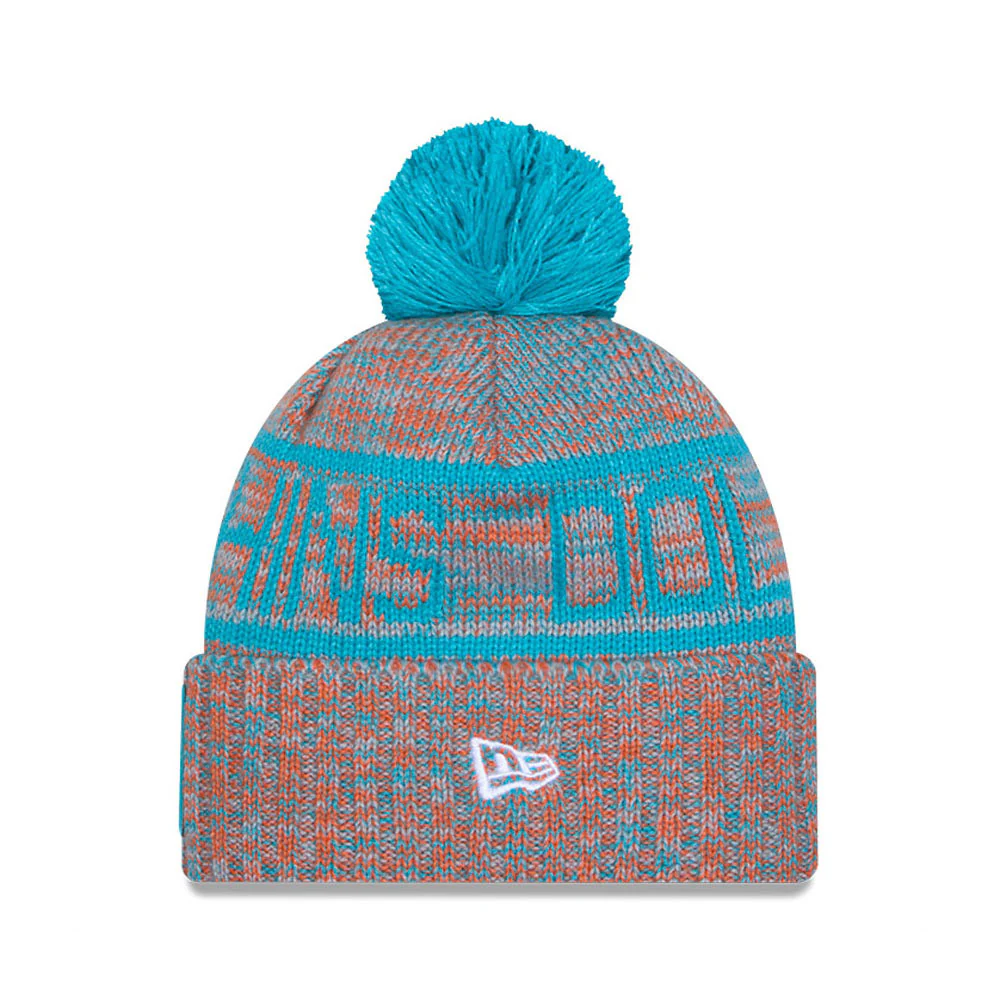 Miami Dolphins New Era 2025 Sideline Cold Weather Cuffed Knit Hat with Pom - Image 2