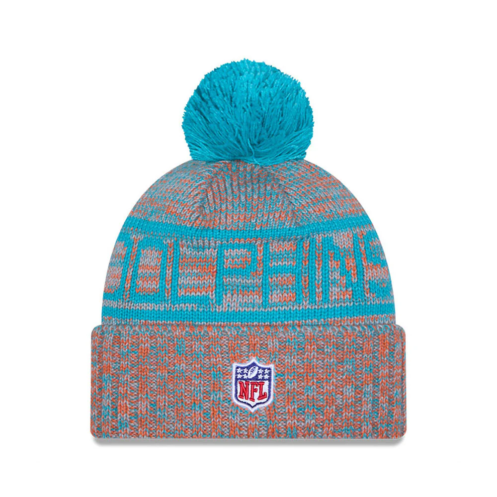 Miami Dolphins New Era 2025 Sideline Cold Weather Cuffed Knit Hat with Pom - Image 3