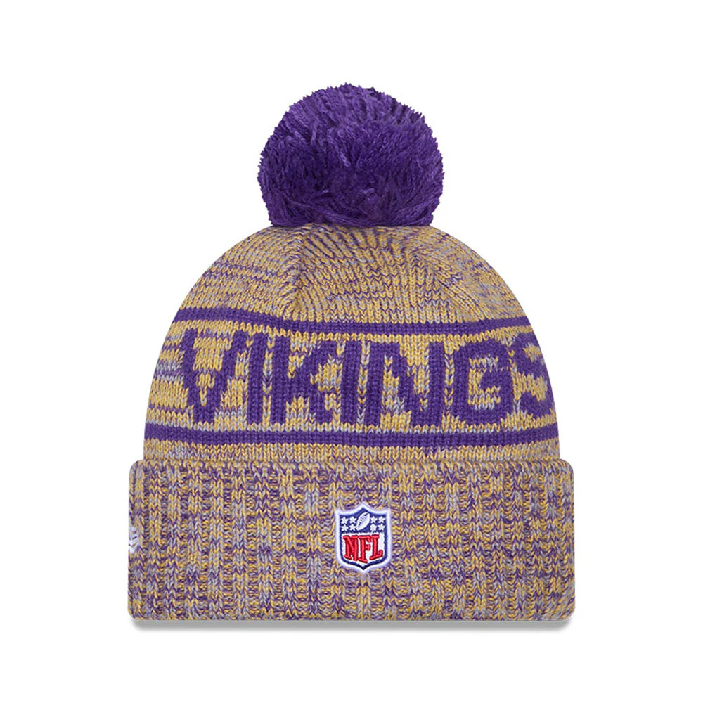 Minnesota Vikings New Era 2025 Sideline Cold Weather Cuffed Knit Hat with Pom - Image 3