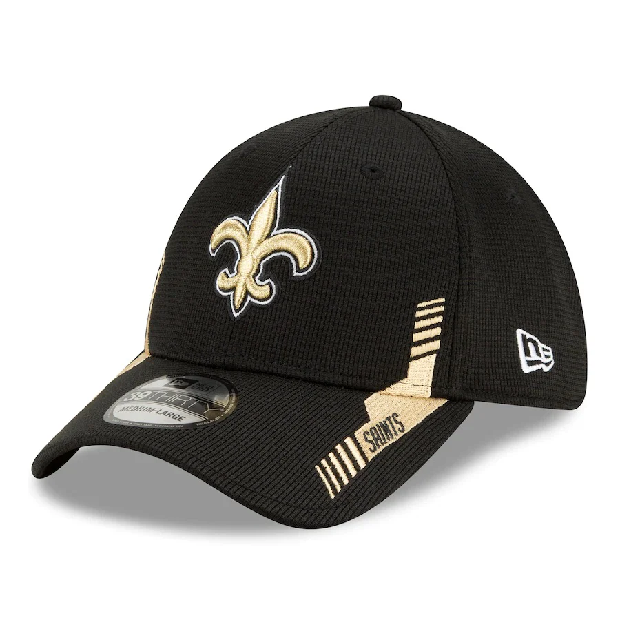 New Orleans Saints 2021 New Era NFL Sideline Home Black 39THIRTY Flex Hat
