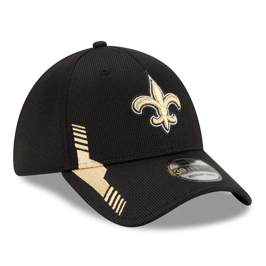 New Orleans Saints 2021 New Era NFL Sideline Home Black 39THIRTY Flex Hat - Image 3