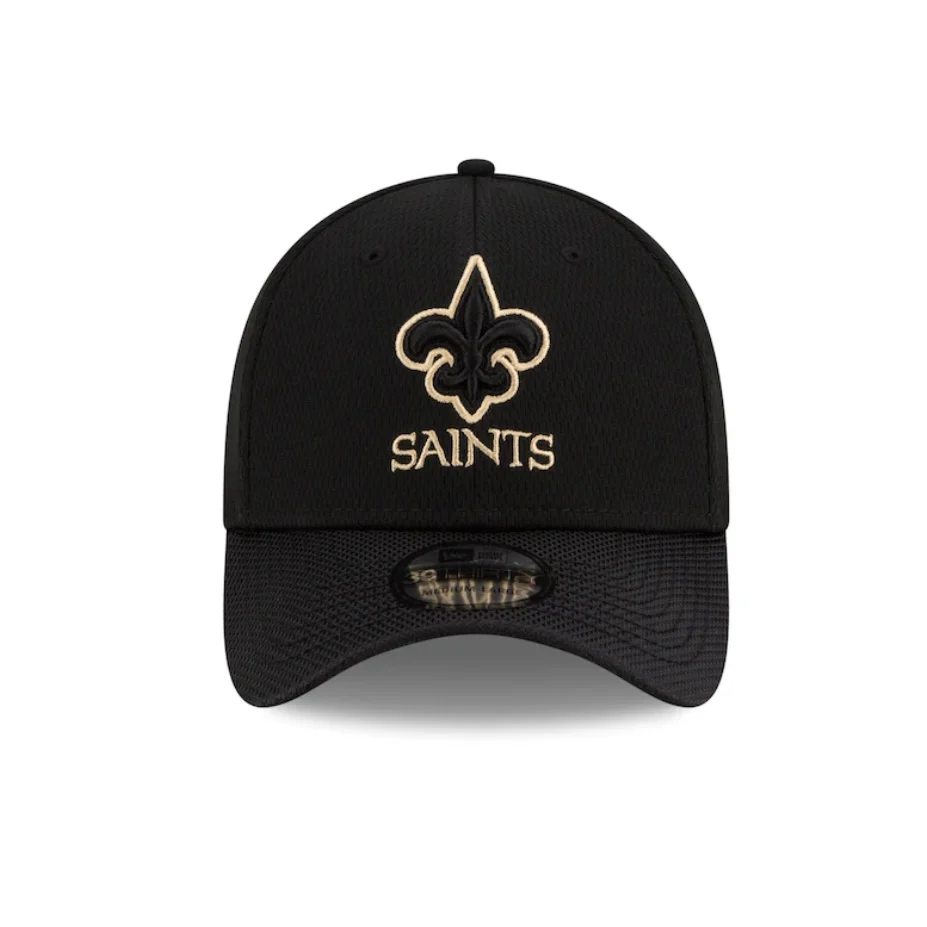 New Orleans Saints 2021 New Era NFL Sideline Road Black 39THIRTY Flex Hat - Image 2