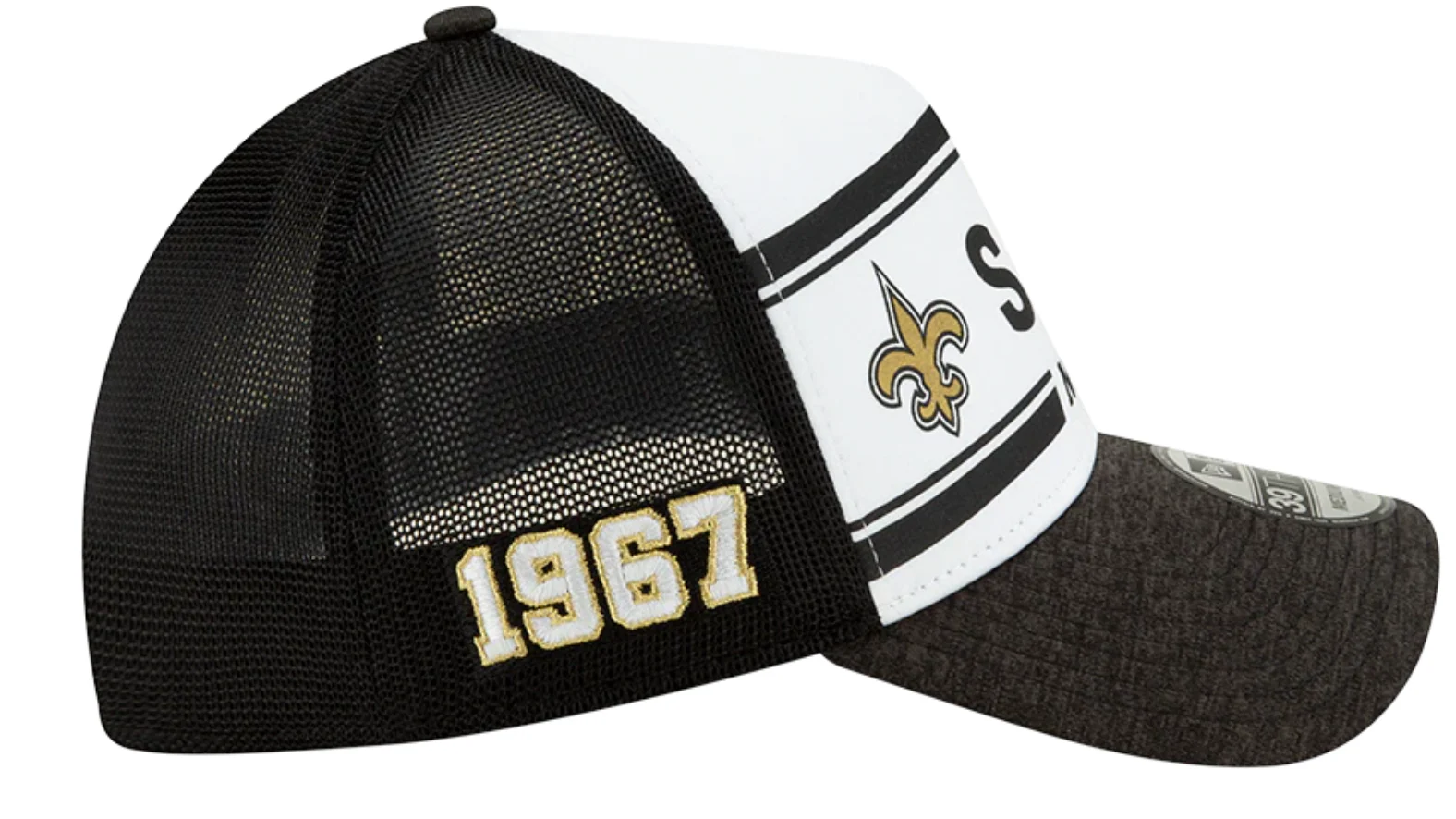 New Orleans Saints New Era 2019 On Field Sideline White / Black 39Thirty Flex Fit Hat - Image 2