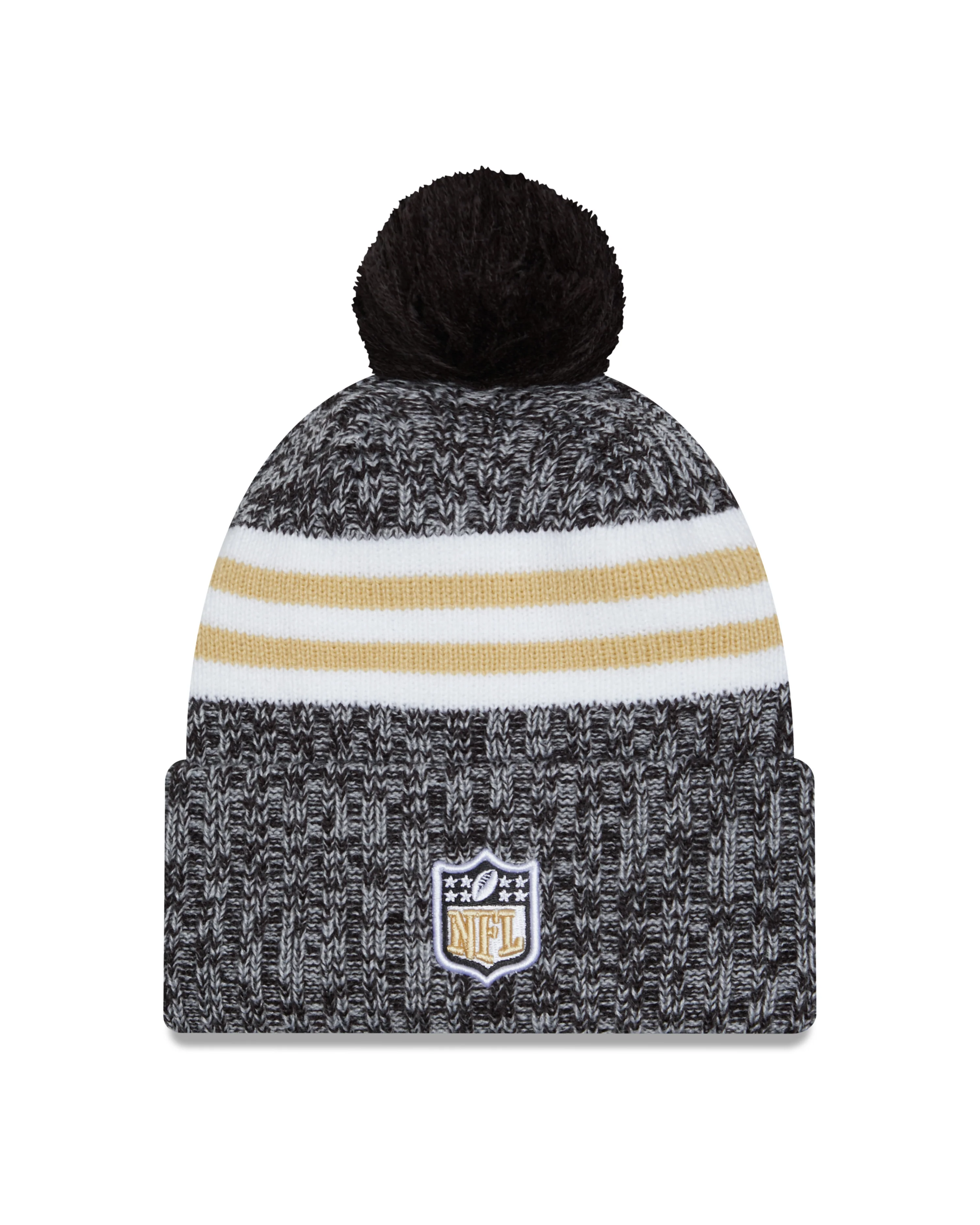 New Orleans Saints New Era 2023 Sideline - Sport Cuffed Pom Knit Hat - Black - Image 2