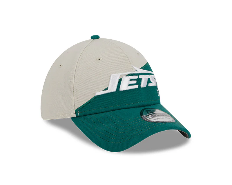 New York Jets New Era 2023 Historic Sideline 39THIRTY Flex Hat - Cream/Green - Image 2