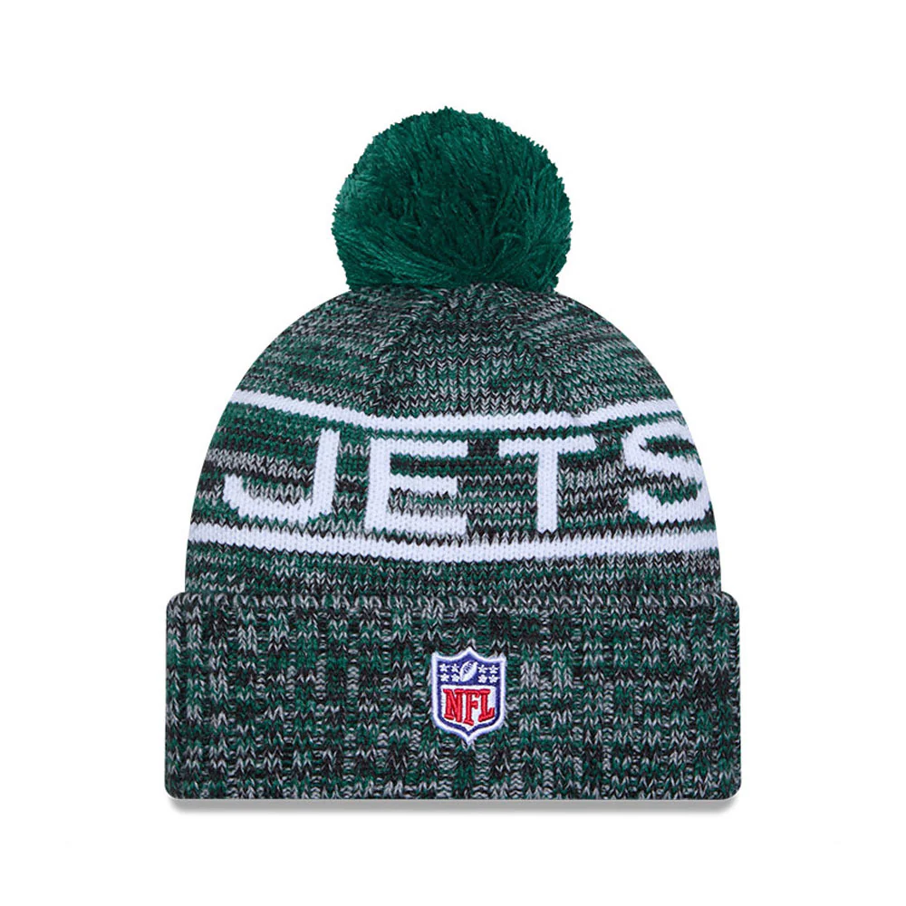 New York Jets New Era 2025 Sideline Cold Weather Cuffed Knit Hat with Pom - Image 3