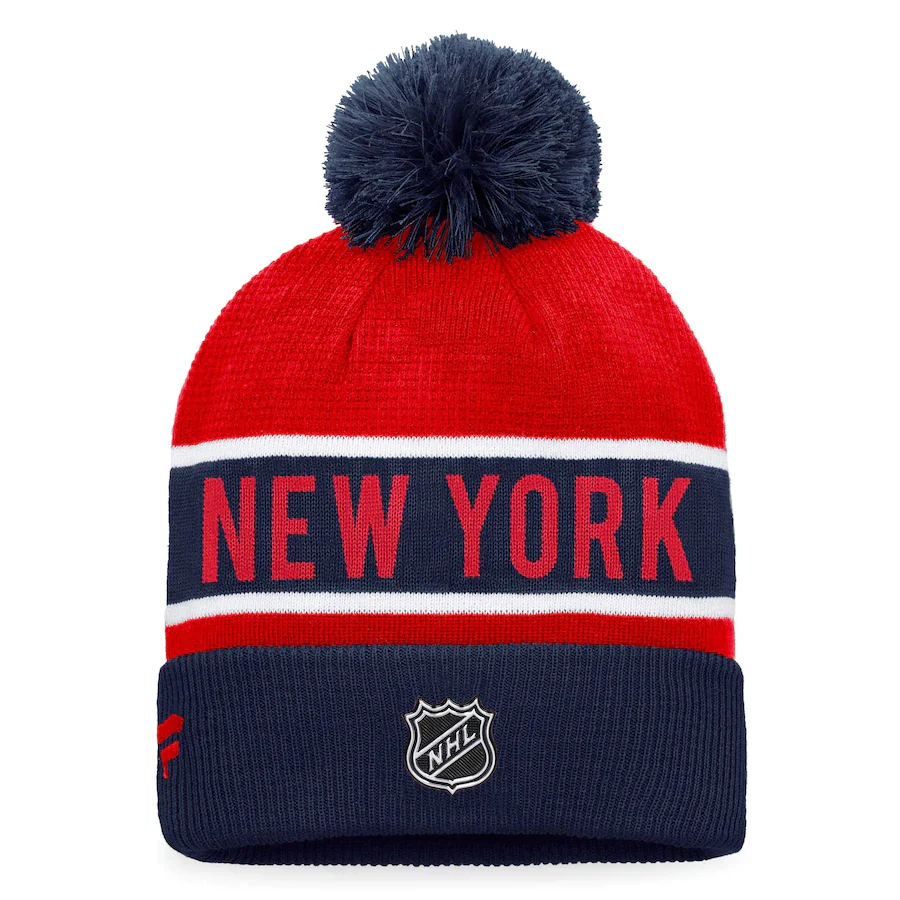 New York Rangers Fanatics Branded Blue/Red 2022 NHL Draft - Authentic Pro Cuffed Knit Toque with Pom - Image 2