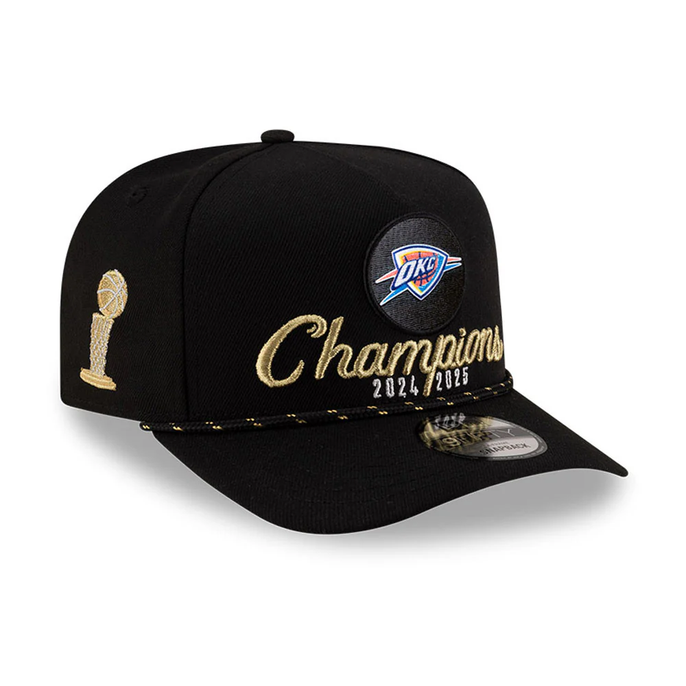 Oklahoma City Thunder New Era 2025 NBA Finals Champions Locker Room Rope A-Frame 9FIFTY Snapback Hat - Black - Image 3