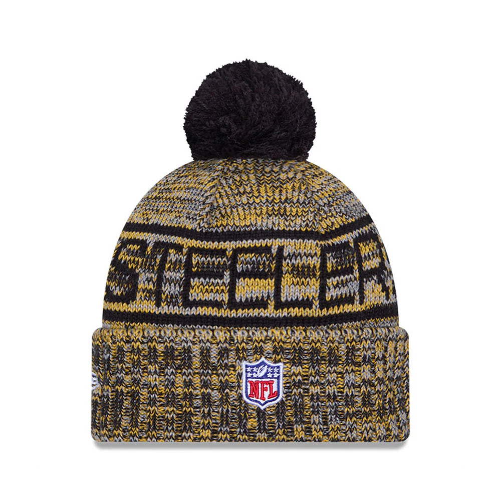 Pittsburgh Steelers New Era 2025 Sideline Cold Weather Cuffed Knit Hat with Pom - Image 3