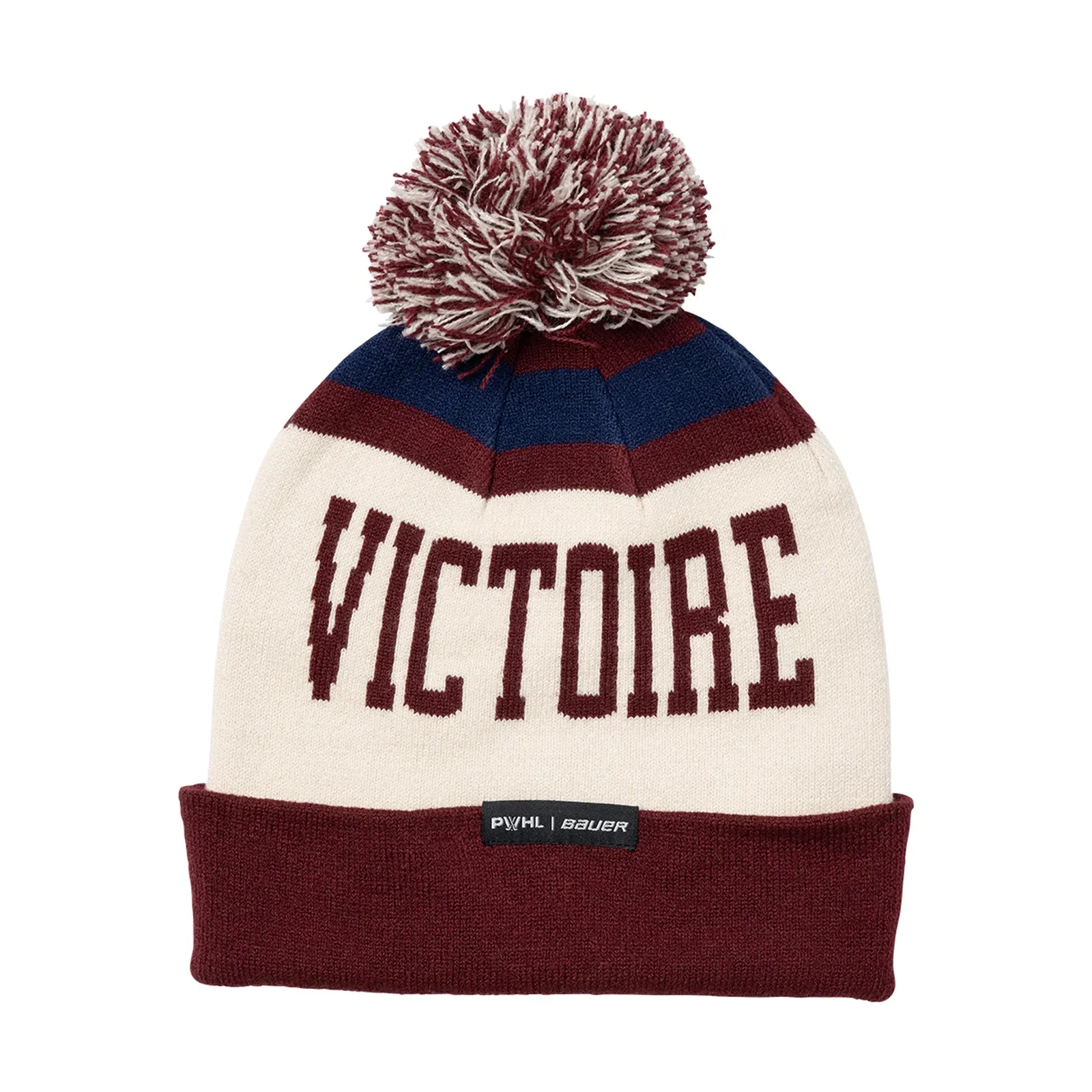 PWHL Montreal Victoire Bauer Cuffed Knit Pom Hat - White/Red - Image 2