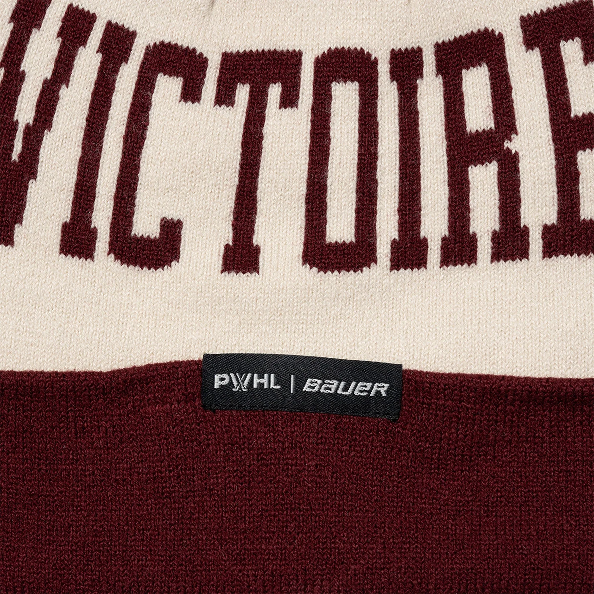PWHL Montreal Victoire Bauer Cuffed Knit Pom Hat - White/Red - Image 3