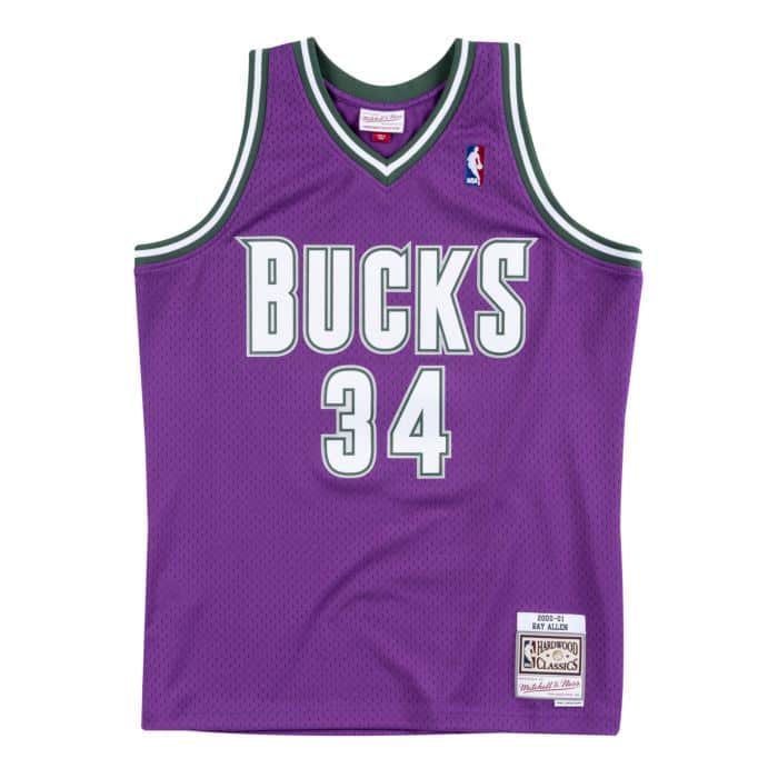 Ray Allen #34 Milwaukee Bucks Mitchell & Ness 2001-02 Hardwood Classic Swingman Jersey - Purple - Image 2