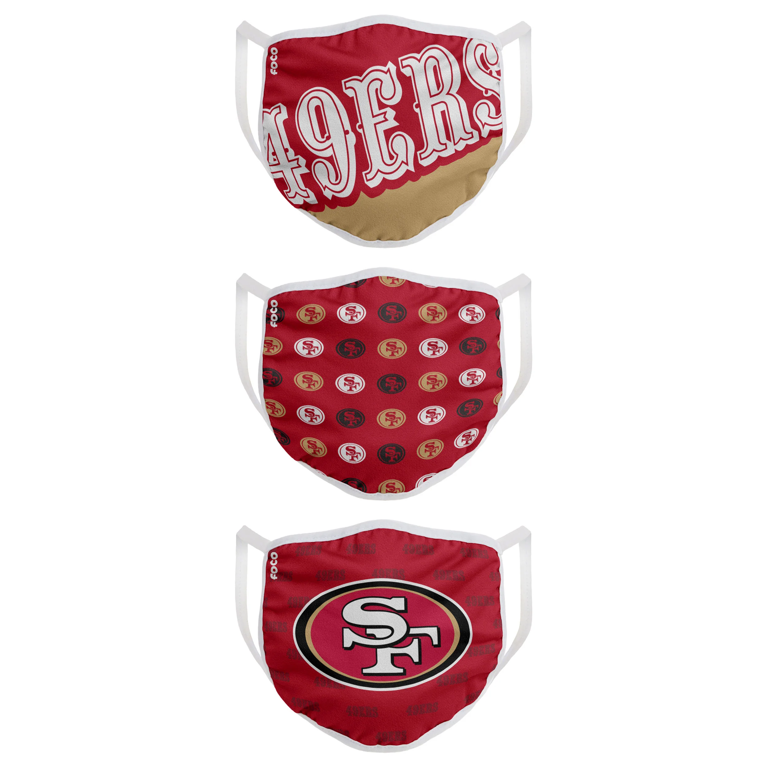 San Francisco 49ers Game Time FOCO NFL Face Mask Covers Adult 3 Pack - Image 2