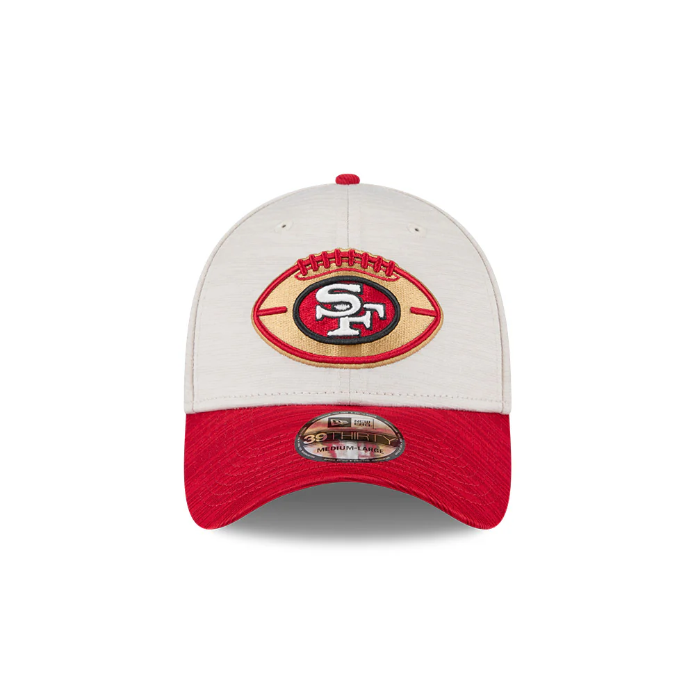 San Francisco 49ers New Era 2024 Sideline Historic 39THIRTY Flex Hat - Stone / Red - Image 2